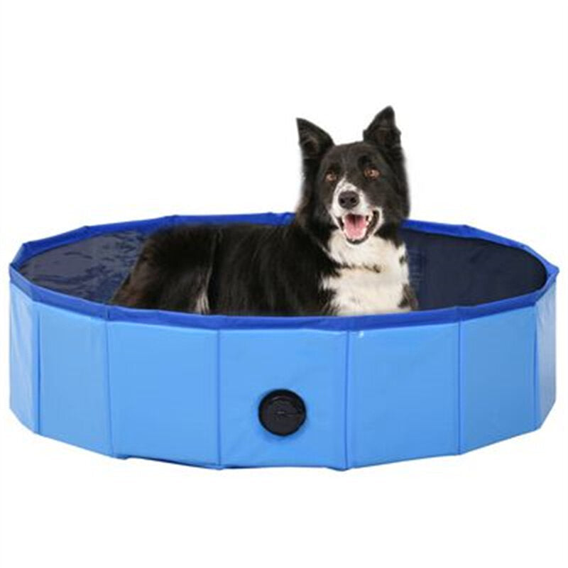 Foldable Dog Swimming Pool Blue PVC Foldable Bathing Bathtub Cooling Mat Image 1