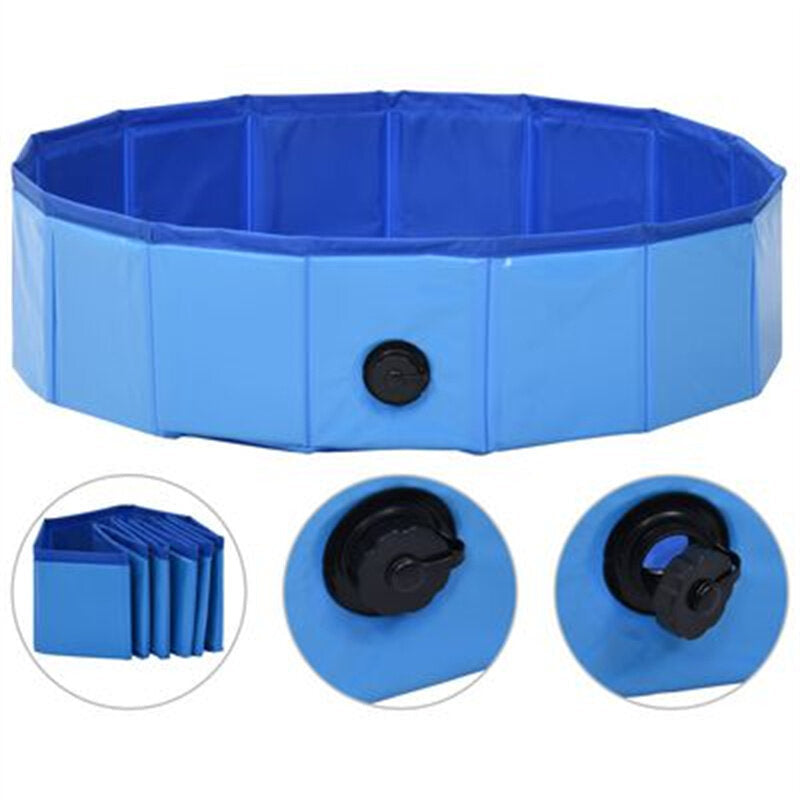 Foldable Dog Swimming Pool Blue PVC Foldable Bathing Bathtub Cooling Mat Image 4