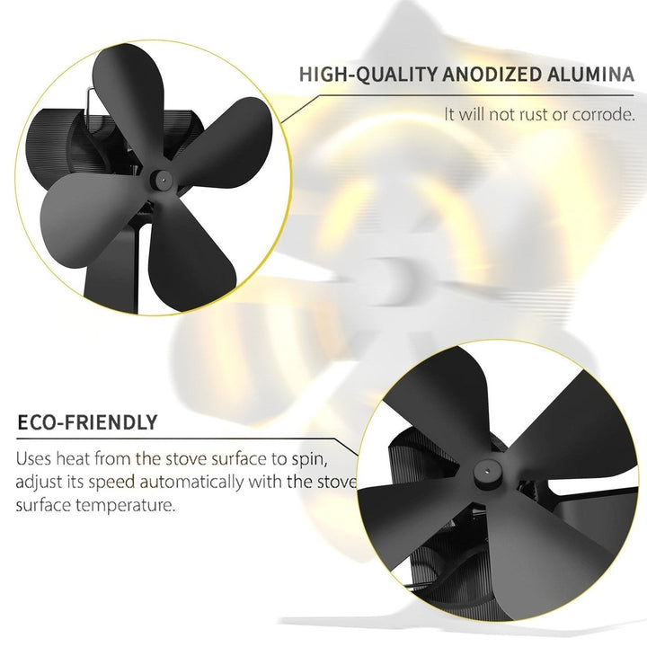 Fireplace Fan Heat Powered Stove Fan Black 4 Blades Quiet Fireplace Fan Efficient Heat Distribution Stove Fan Image 5