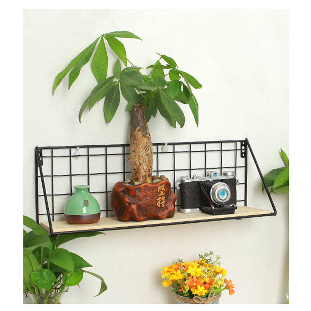 Fashion Wooden Iron Storage Holder Home Storage Shelf Wall Hanging Storage Box Image 6