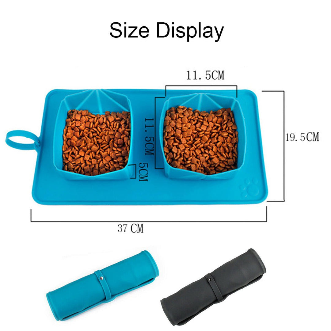 Foldable Pet Dogs Cat Water Food Feeder Double Outdoor Travel Pet Bowl Dish Silicone Image 4