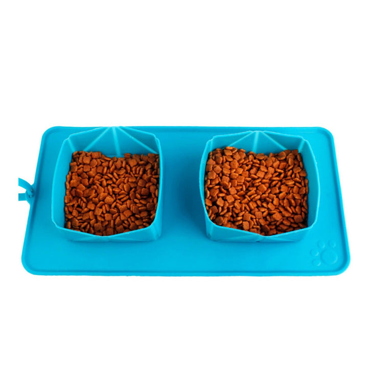 Foldable Pet Dogs Cat Water Food Feeder Double Outdoor Travel Pet Bowl Dish Silicone Image 5