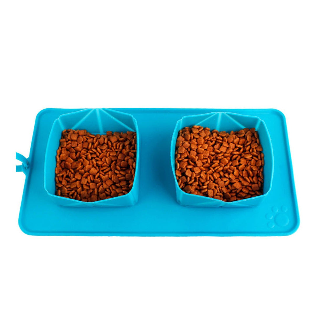 Foldable Pet Dogs Cat Water Food Feeder Double Outdoor Travel Pet Bowl Dish Silicone Image 1