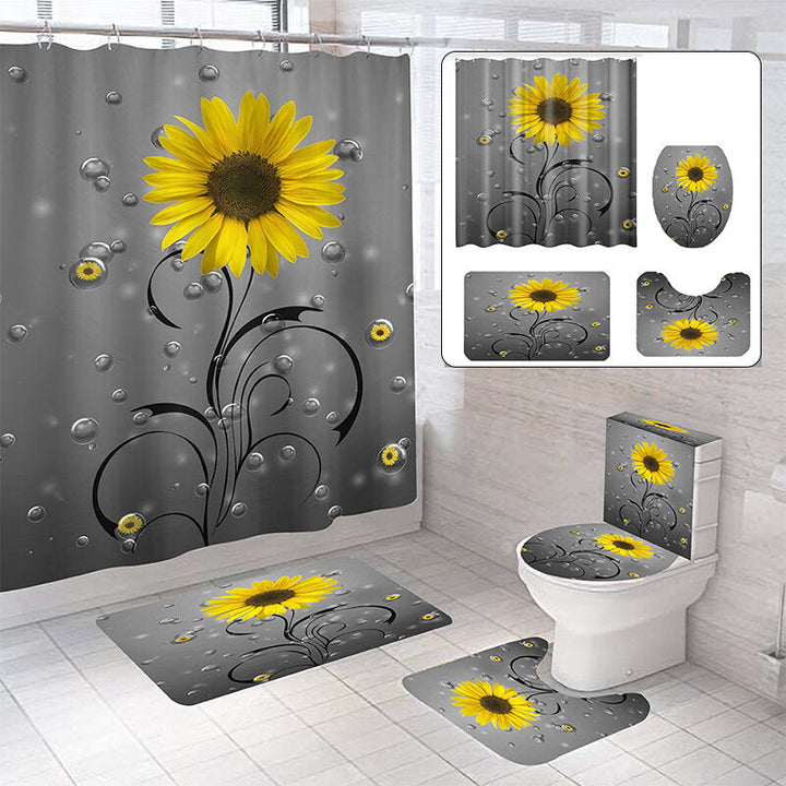 Fabric Waterproof Shower Curtain Bathroom Curtains Set Non-Slip Rug Toilet Lid Cover and Bath Mat Image 6