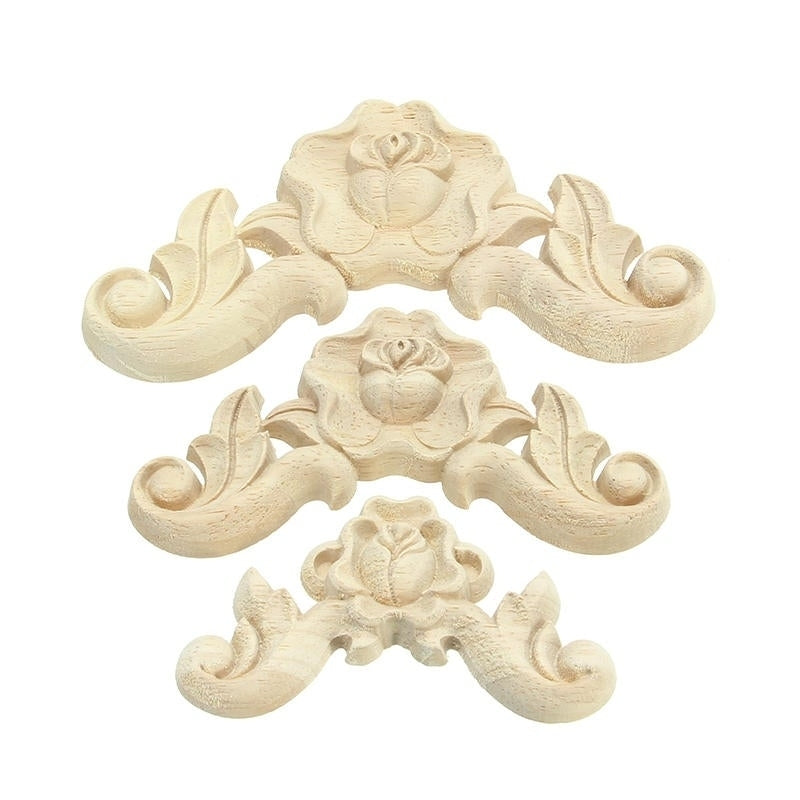 Floral Carved Woodcarving Decal Corner Applique Wooden Furniture Room Wall Decorations Image 1