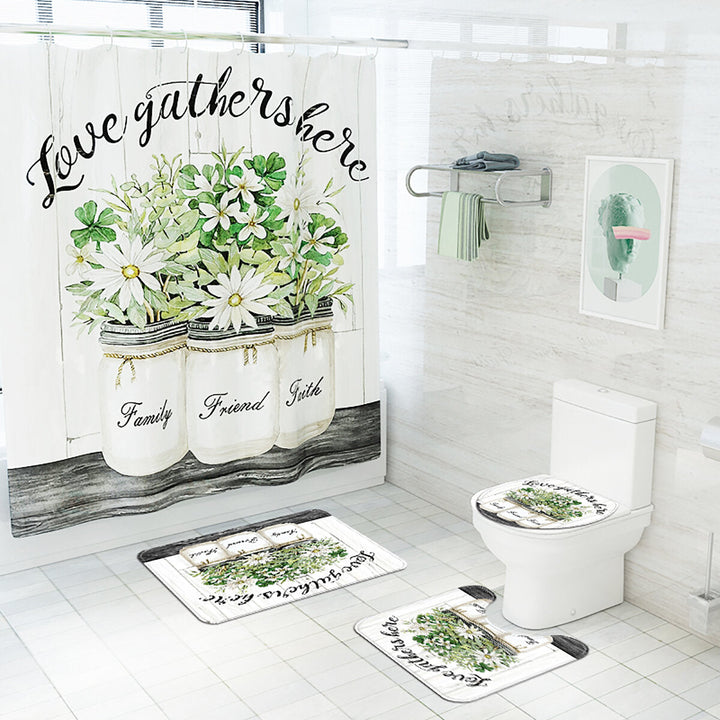 Farmhouse Floral Flower Shower Curtain Waterproof Flower Eucalyptus Leaf Rustic Wooden Plank Shower Curtain Image 2