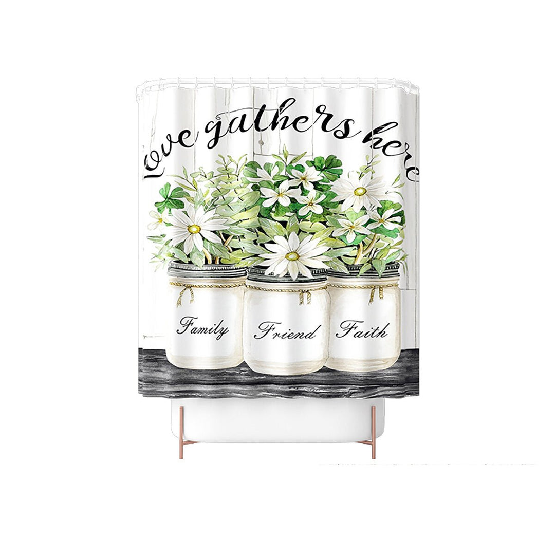 Farmhouse Floral Flower Shower Curtain Waterproof Flower Eucalyptus Leaf Rustic Wooden Plank Shower Curtain Image 1