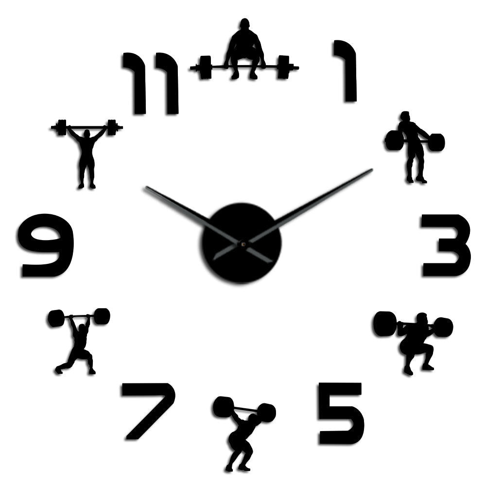 Fitness Room DIY Giant Wall Clock Mirror Effect Powerlifting Frameless Large Wall Clock Wall Watch Image 1