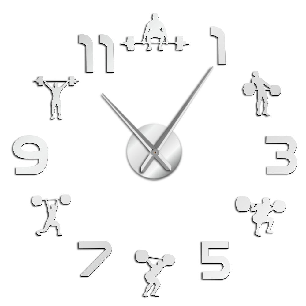 Fitness Room DIY Giant Wall Clock Mirror Effect Powerlifting Frameless Large Wall Clock Wall Watch Image 1