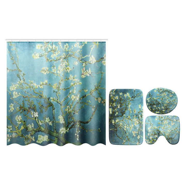 Flower Waterproof Shower Curtain Waterproof Polyester Fabric Bathroom Curtains for 12 Hooks Image 1