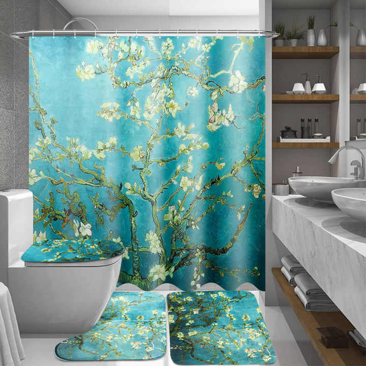 Flower Waterproof Shower Curtain Waterproof Polyester Fabric Bathroom Curtains for 12 Hooks Image 4