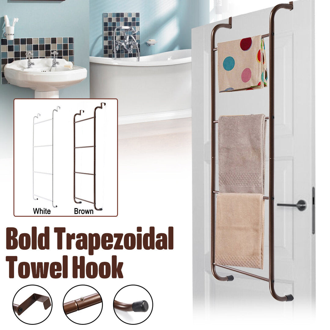 Four Layers of Hooks Behind The Door Towel Bar Towel Rack No Perforation No Trace Bathroom Shelf Hanger Rack Storage Image 4