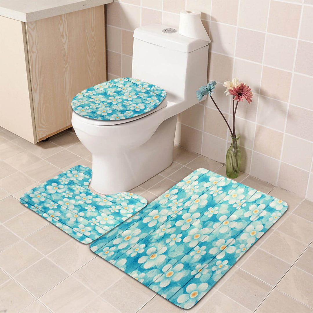 Freehand Small Flower Shower Curtain Set Wear-resistant Toilet Seat Cushion Toilet Lid Cover Bath Mat Set Image 5