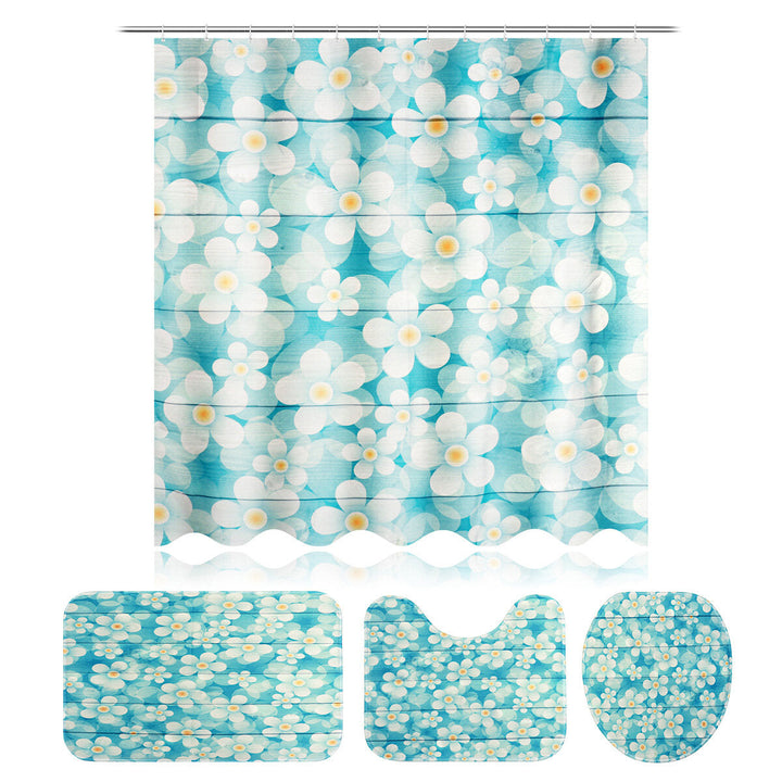 Freehand Small Flower Shower Curtain Set Wear-resistant Toilet Seat Cushion Toilet Lid Cover Bath Mat Set Image 10