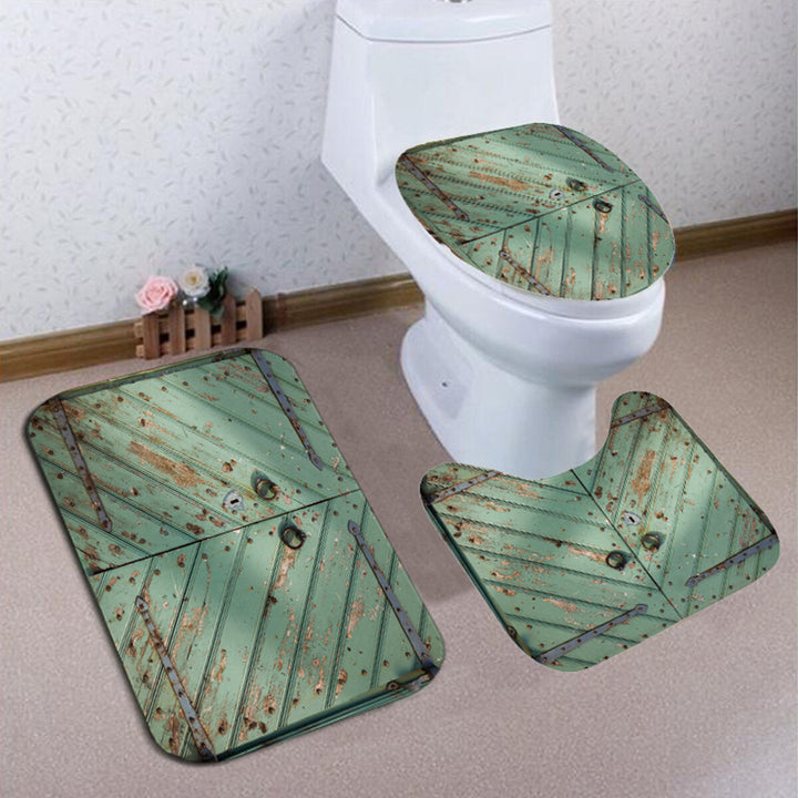 Green Vintage Door Bathroom Shower Curtain Non-slip Mat Set Waterproof Anti-rust Bath Mat Set Image 5