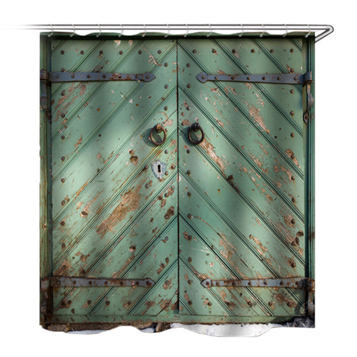 Green Vintage Door Bathroom Shower Curtain Non-slip Mat Set Waterproof Anti-rust Bath Mat Set Image 6