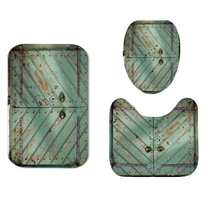 Green Vintage Door Bathroom Shower Curtain Non-slip Mat Set Waterproof Anti-rust Bath Mat Set Image 7