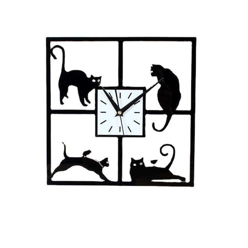 Four Cat Pattern Acrylic Wall Clock Black Quartz Bedroom Living Room Image 1