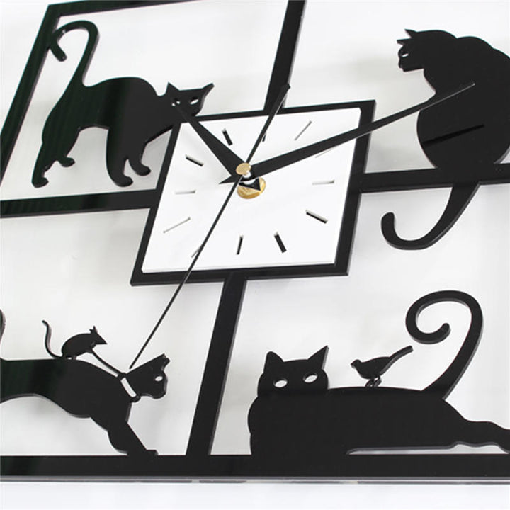 Four Cat Pattern Acrylic Wall Clock Black Quartz Bedroom Living Room Image 3