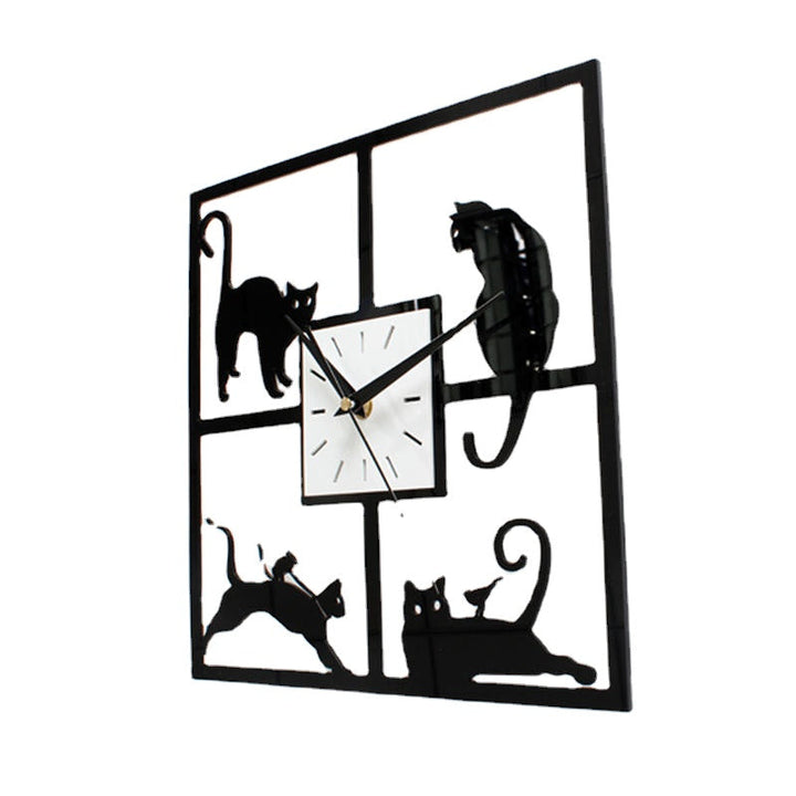 Four Cat Pattern Acrylic Wall Clock Black Quartz Bedroom Living Room Image 4