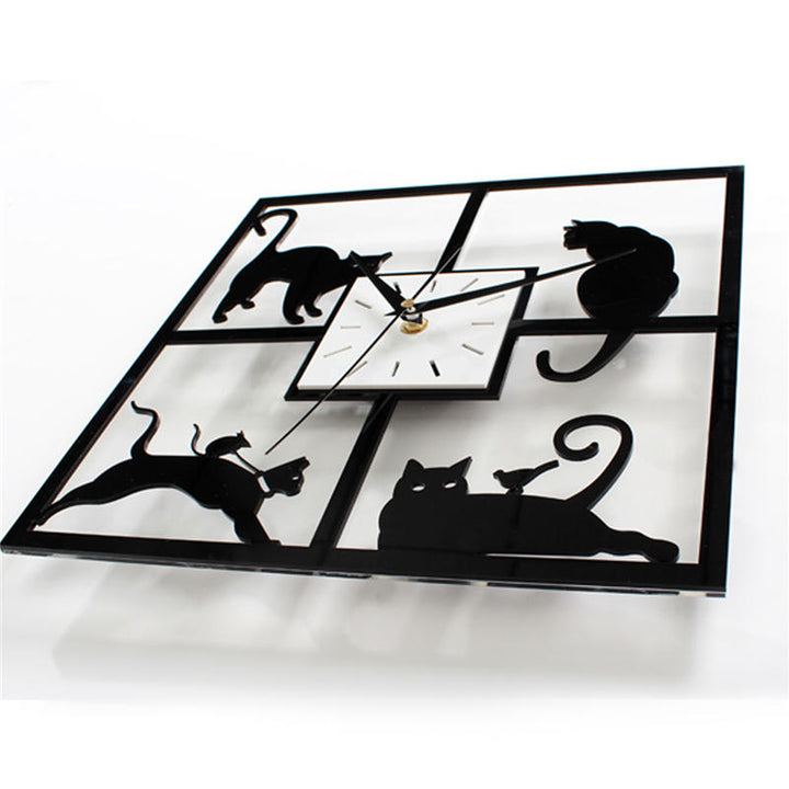 Four Cat Pattern Acrylic Wall Clock Black Quartz Bedroom Living Room Image 5