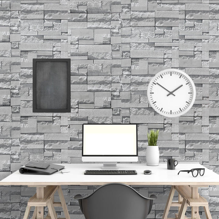 Gray Wallpaper Sticker Wall Cloth Self-Adhesive Waterproof Pvc Retro Brick Pattern Stone Decoration Image 3