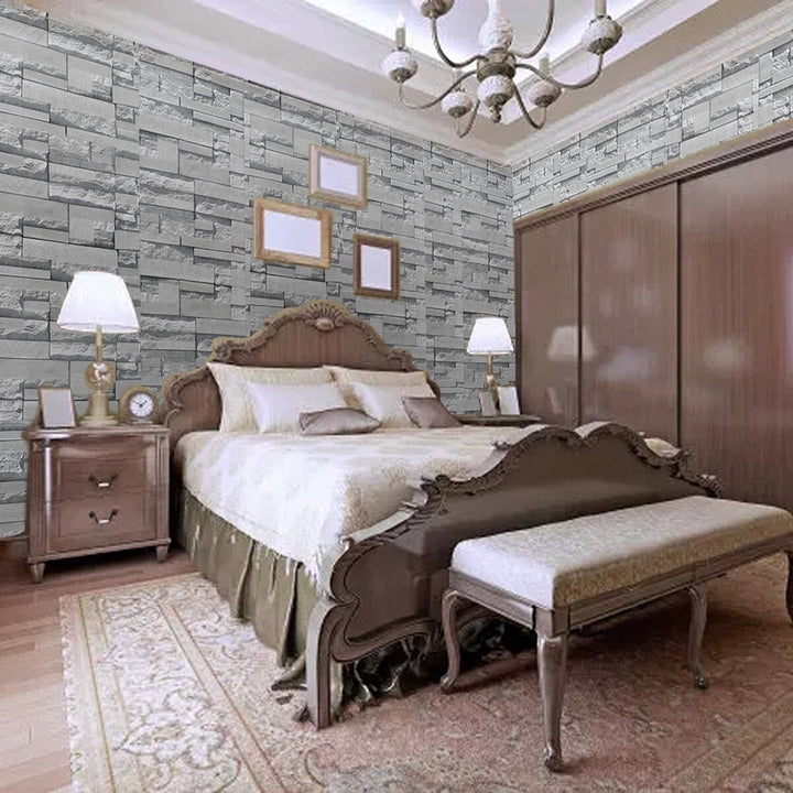 Gray Wallpaper Sticker Wall Cloth Self-Adhesive Waterproof Pvc Retro Brick Pattern Stone Decoration Image 4