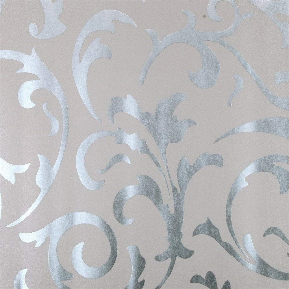 fine Victorian Damask Non-woven Texture Wallpaper Material Silver Gray Image 1