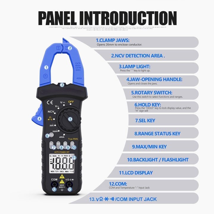 Intelligent Digital Auto Range Clamp Multimeter Anti Burning Image 6