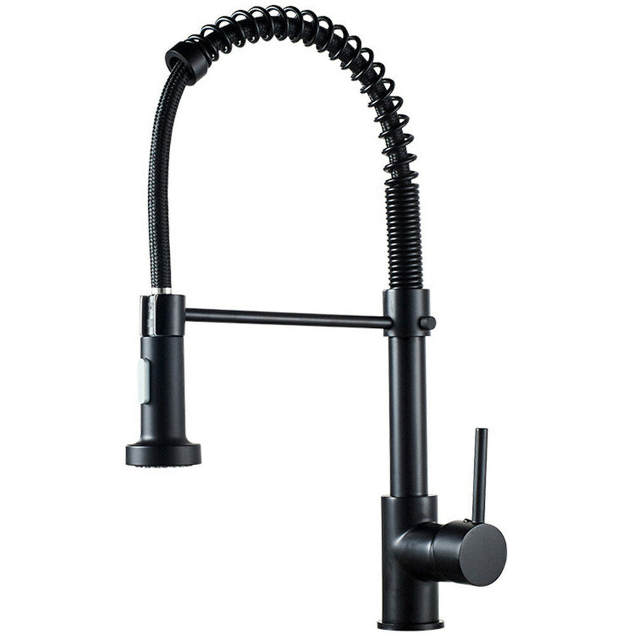 Matte Black Spring Kitchen Sink Faucet Pull Out Spout Single Lever Hot Cold Water Mixers Tap Down Sprayer Image 1