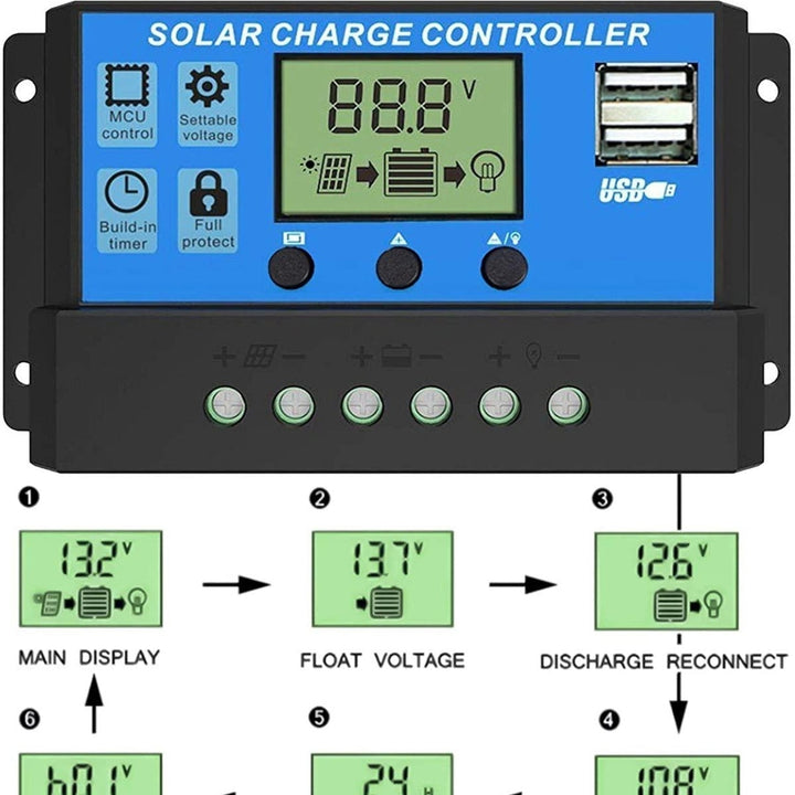 Multi-Function Adjustable LCD Display Solar Panel Charger Controller 12V,24V Image 3