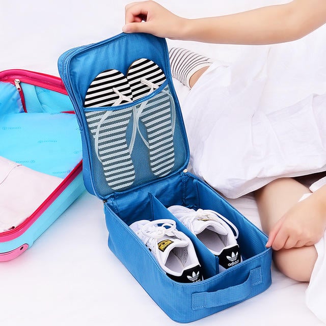 Nylon Shoe Storage Bag Double Layer Waterproof Portable Folding Pouch Case Organizer Image 2