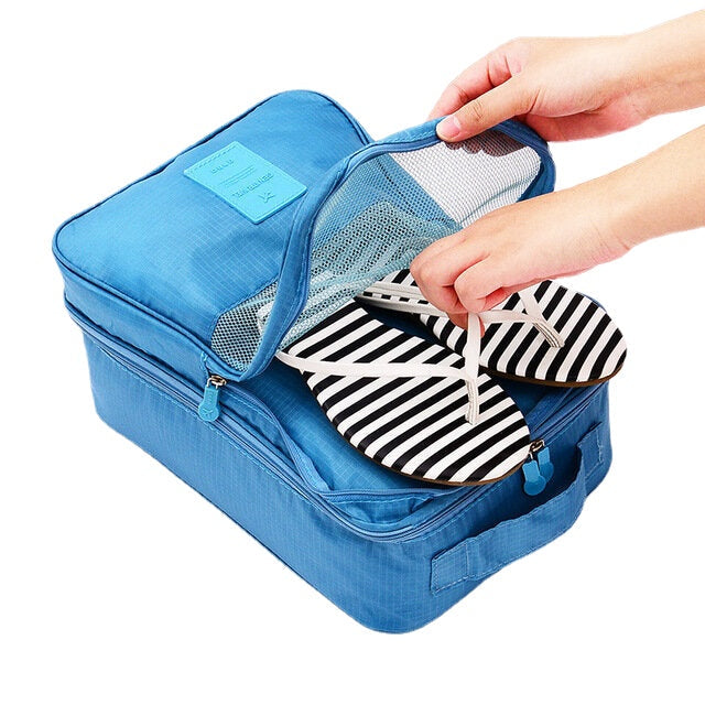 Nylon Shoe Storage Bag Double Layer Waterproof Portable Folding Pouch Case Organizer Image 6