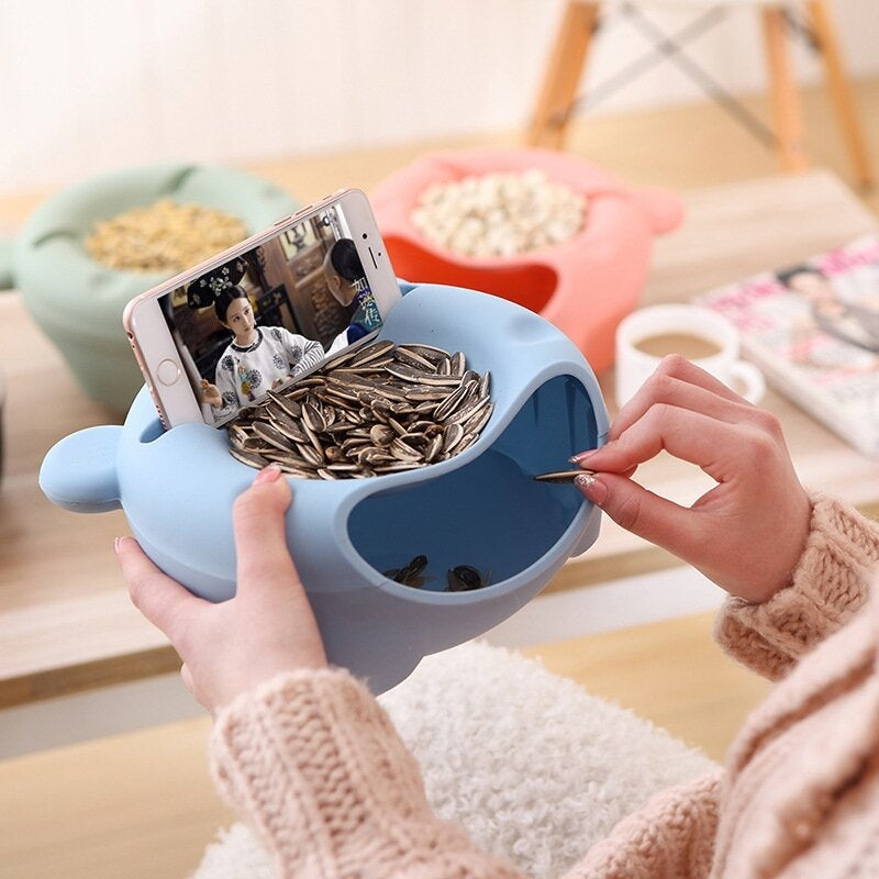 Plastic Double Layer Snack Box Multipurpose Lovely Bear Shape Phone Stand Kitchen Storage Container Image 3