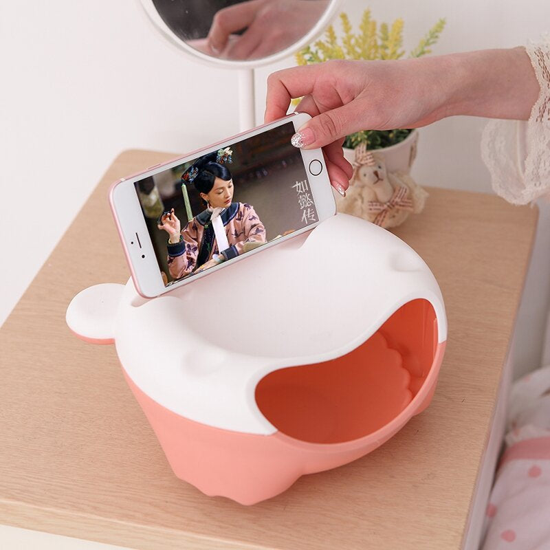 Plastic Double Layer Snack Box Multipurpose Lovely Bear Shape Phone Stand Kitchen Storage Container Image 6