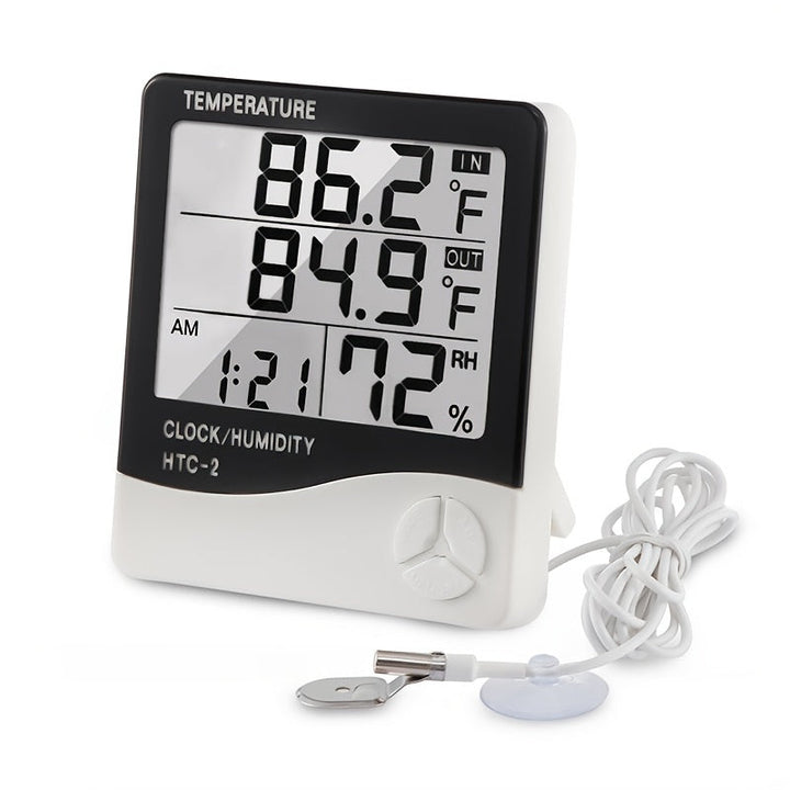 Outdoor Indoor Thermometer Electronic Hygrometer With Clock Sensor Head Image 1