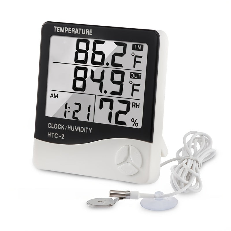 Outdoor Indoor Thermometer Electronic Hygrometer With Clock Sensor Head Image 1