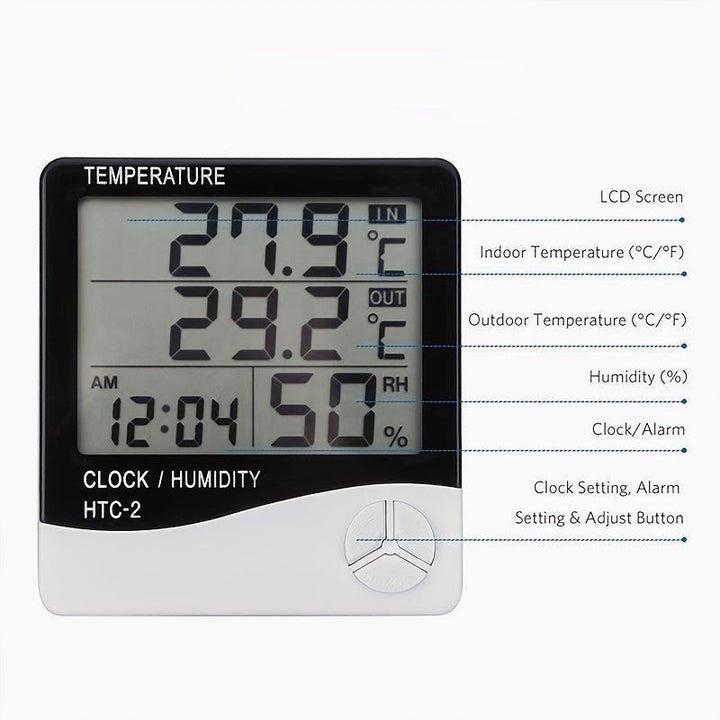 Outdoor Indoor Thermometer Electronic Hygrometer With Clock Sensor Head Image 7