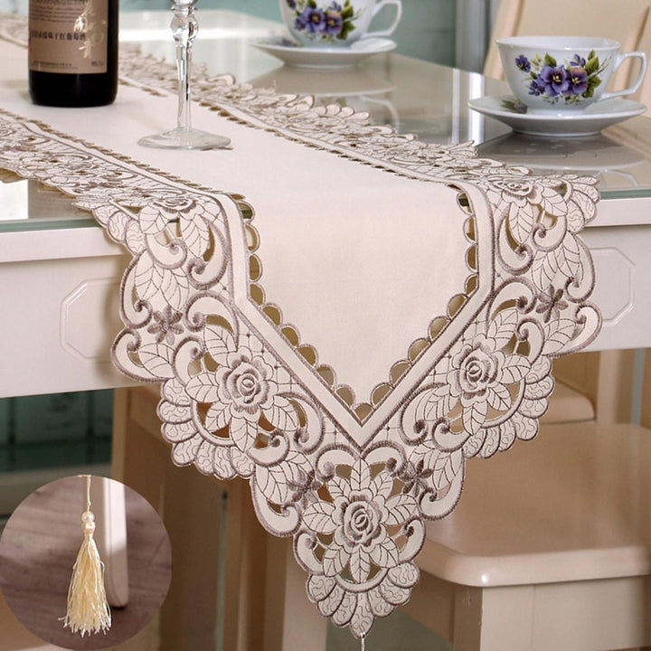 Rectangle Flower Table Runner Tablecloth With Tassel Wedding Party Festival Decor Mat Image 5