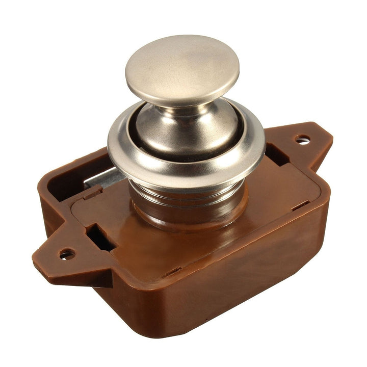 Push Button Drawer Cupboard Door Latch Lock Caravan Motorhome Cabinet Brown Knob Image 1