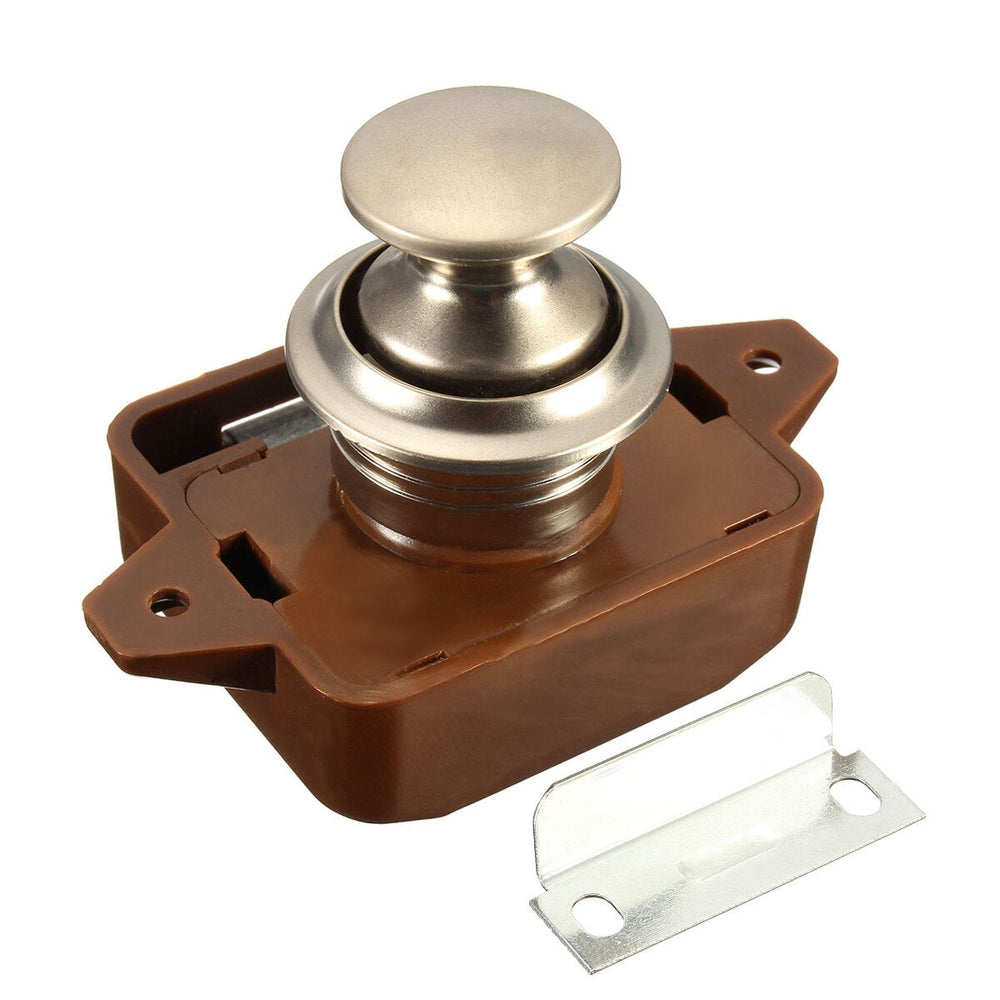 Push Button Drawer Cupboard Door Latch Lock Caravan Motorhome Cabinet Brown Knob Image 2