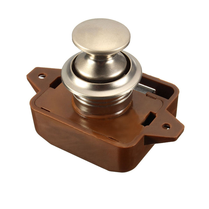 Push Button Drawer Cupboard Door Latch Lock Caravan Motorhome Cabinet Brown Knob Image 4