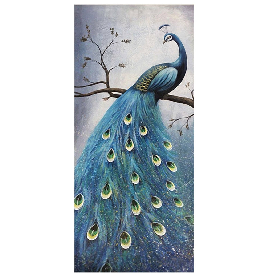 PVC Living Room Door Stickers Wallpaper Poster Peacock Waterproof Home Decoration Image 1