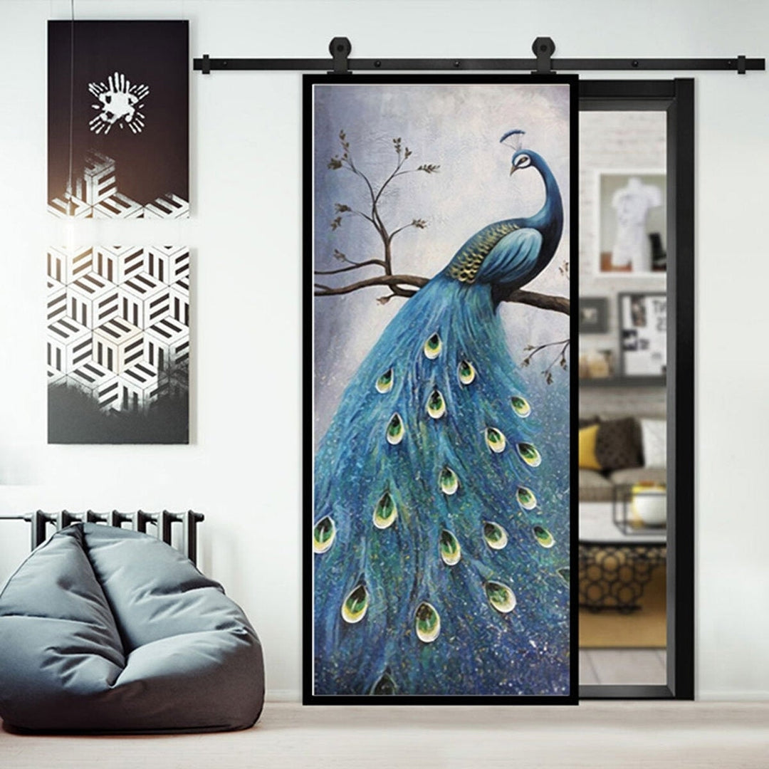 PVC Living Room Door Stickers Wallpaper Poster Peacock Waterproof Home Decoration Image 2