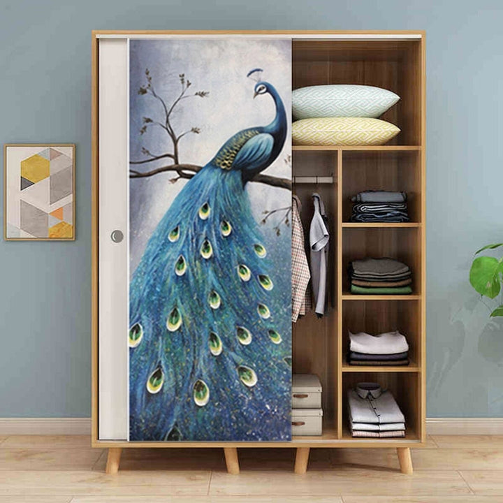 PVC Living Room Door Stickers Wallpaper Poster Peacock Waterproof Home Decoration Image 5