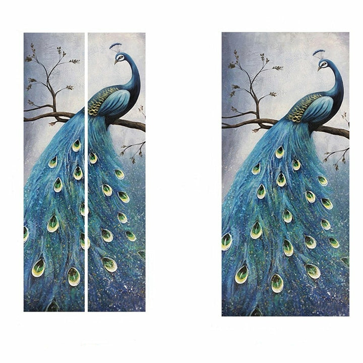 PVC Living Room Door Stickers Wallpaper Poster Peacock Waterproof Home Decoration Image 6