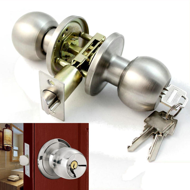 Stainless Steel Bathroom Round Door Knobs Set Handle Entrance Lock With Key Image 1