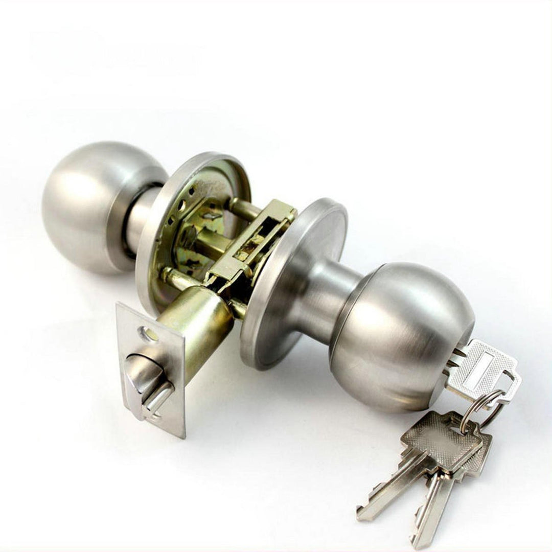 Stainless Steel Bathroom Round Door Knobs Set Handle Entrance Lock With Key Image 11