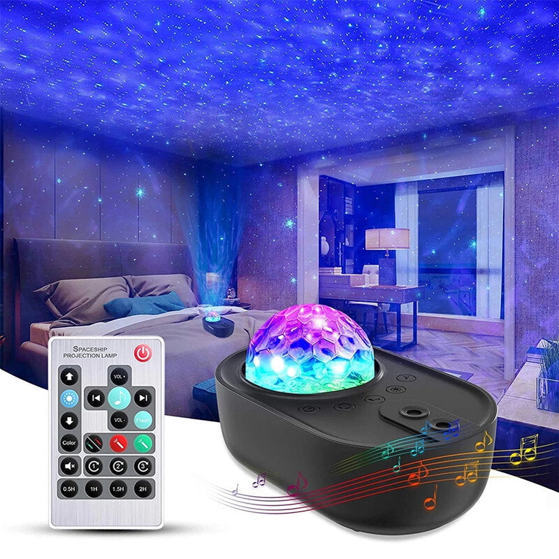 Spaceship Bedside Starry Star Projector Night Lamp Universe Star Sky Ocean Wave Projector Lamp with Wireless Music Image 2