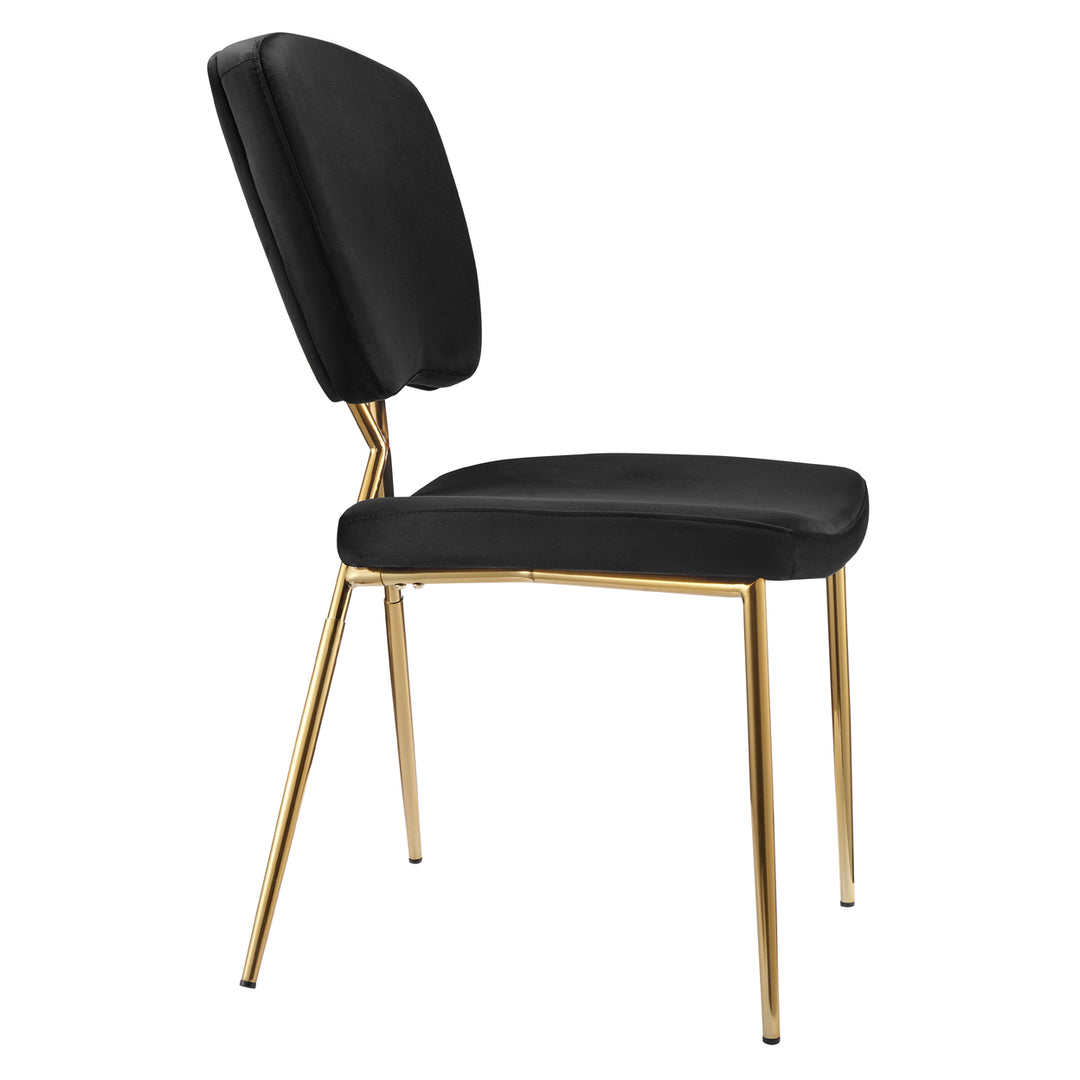 Iconic Home Cristie Dining Side Chair Velvet Upholstered Half Back and Seat Solid Brass Metal Legs (Set of 2) Image 3